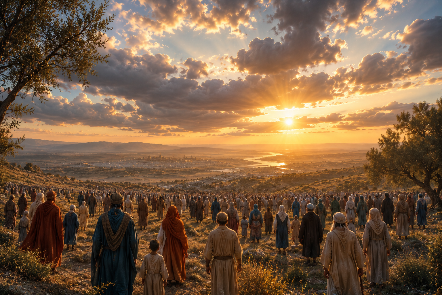 The Waiting People - a vast crowd gathered at golden hour